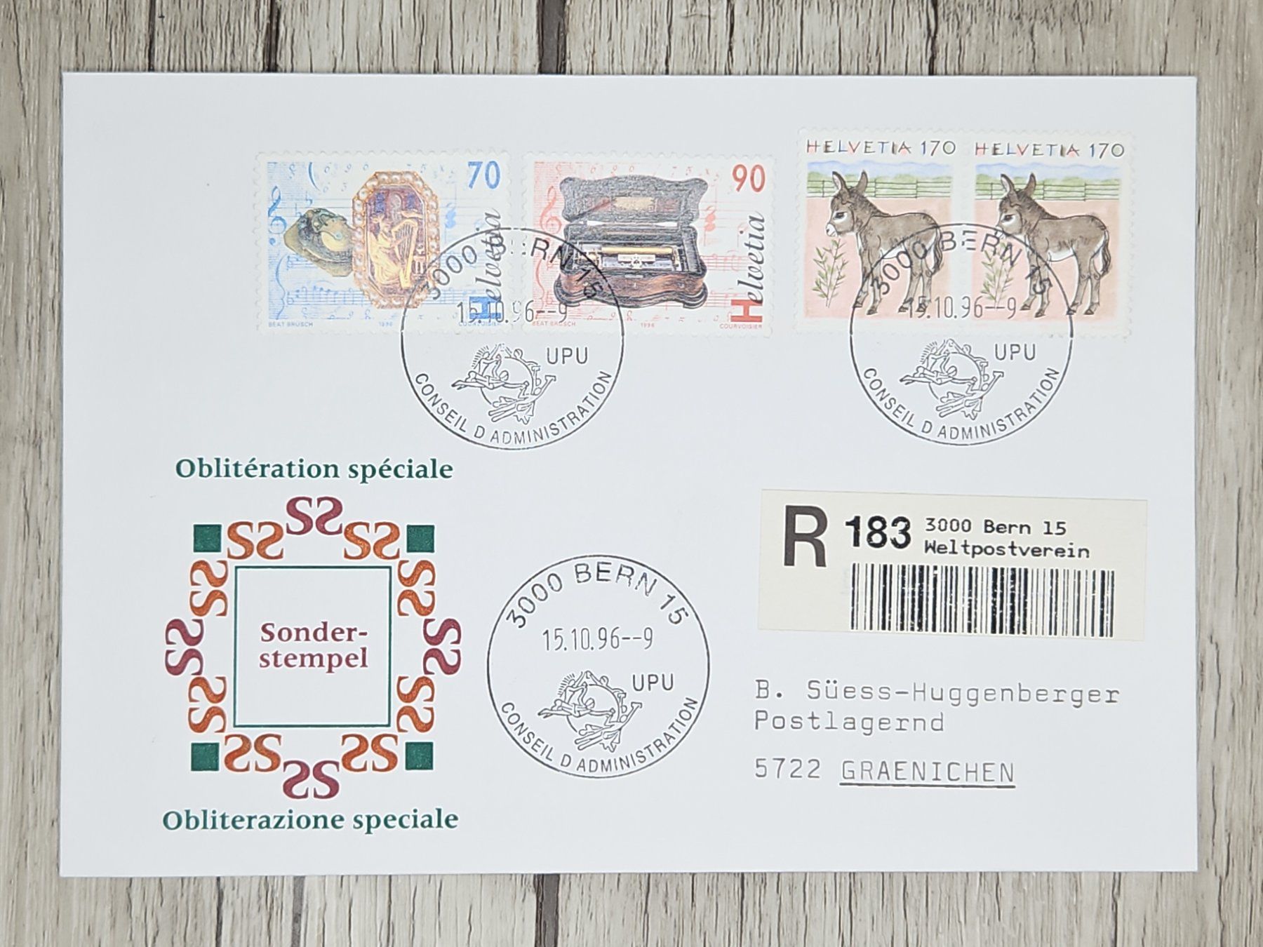 Tutti i francobolli: CL11 Enveloppe + Timbre Suisse 1996 – Usato da Cousset venduto da Patrick_Collections