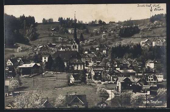 Cartoline postali: Teufen, Ortsansicht mit zentraler Kirche – Usato da Berlin venduto da bartko-reher