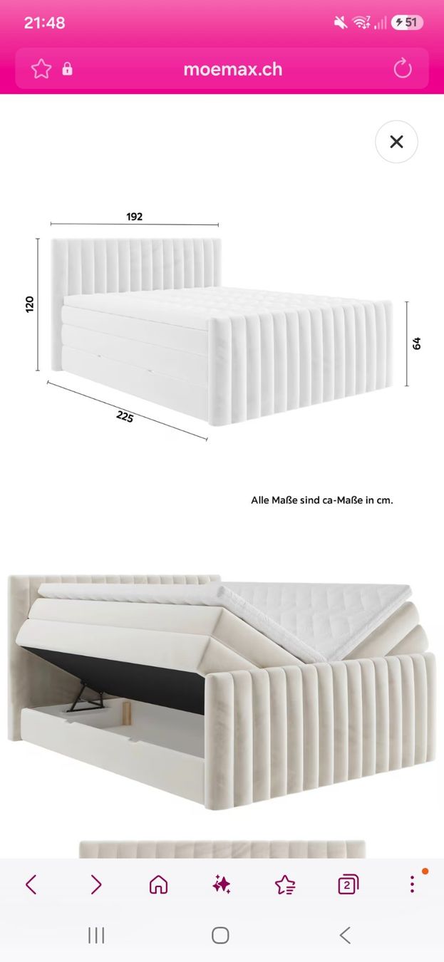 Mömax Letti: Neuwertiges Boxspringbett Simon 180x200 beige – Usato da Schübelbach venduto da maus92 3