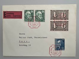 1943 100J. Schw. Postmarken Express Brief Nr. 258 +J101+J104