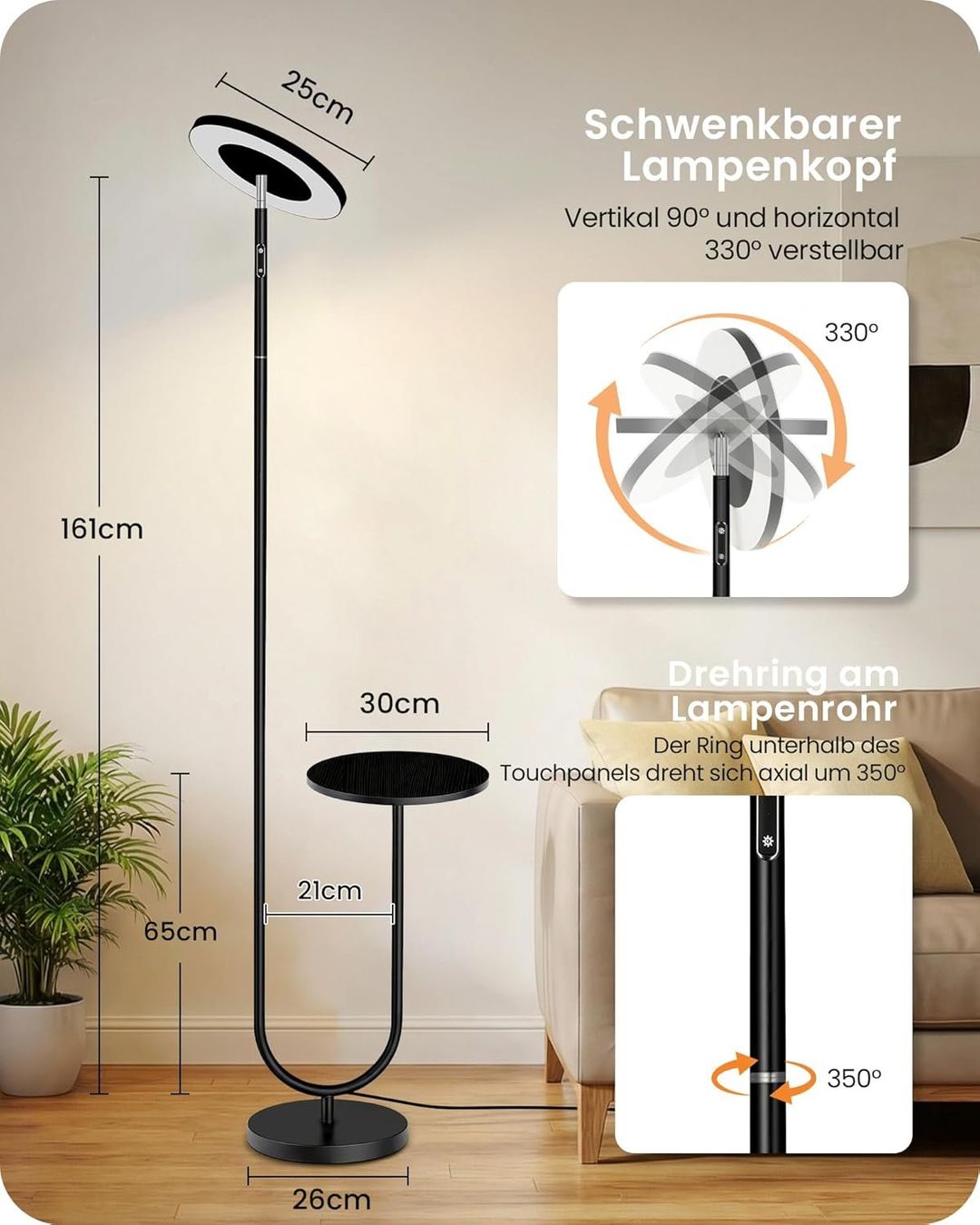 Lampade: Dimmbare LED Stehlampe mit Ablage – Nuovo e nell'imballaggio originale da Gränichen venduto da omniadeals 2