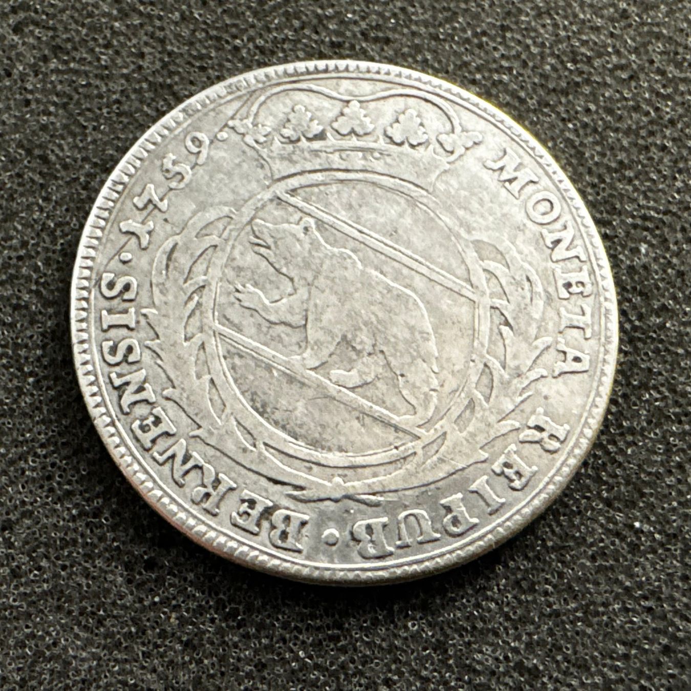 Tutti le monete: 1/4 Taler Silber Kanton Bern 1759 – Usato da Reitnau venduto da tb-muenzen 1