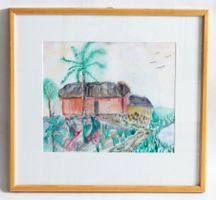 Aquarell: Hütte am Strand