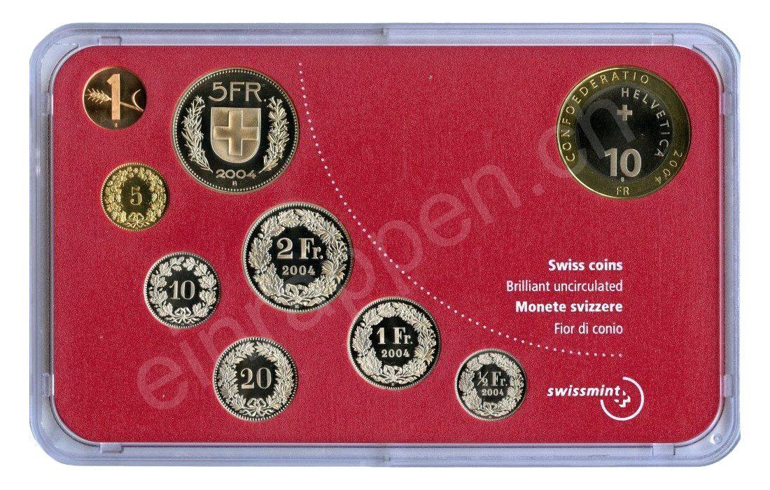 Tutti le monete: SET de monnaie suisse de 2004 non circulé FDC – Nuovo e nell'imballaggio originale da Fribourg venduto da Kiki020 1