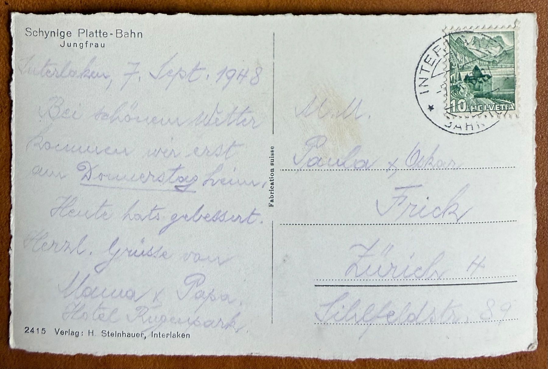 Ansichtskarten: Schynige Platte - Bahn 1948 – Gebraucht aus Lutry von Ediego 1