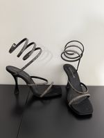 Tsakiris Mallas Satin High Heels Spiralriemen Schwarz Gr. 39