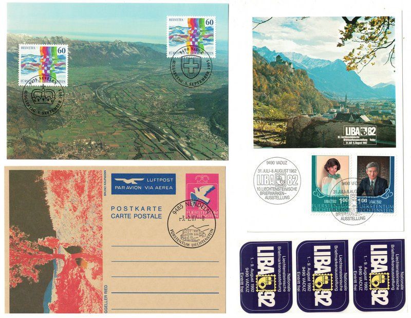Tutti i francobolli: 3 Karten, FDC-Liechtenstein-Postkarte-LIBA 92 – Usato da Bonstetten venduto da Pinguin75