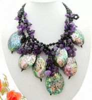 Amethyst Muschel Halskette Collier Coquillage Améthyste 45cm