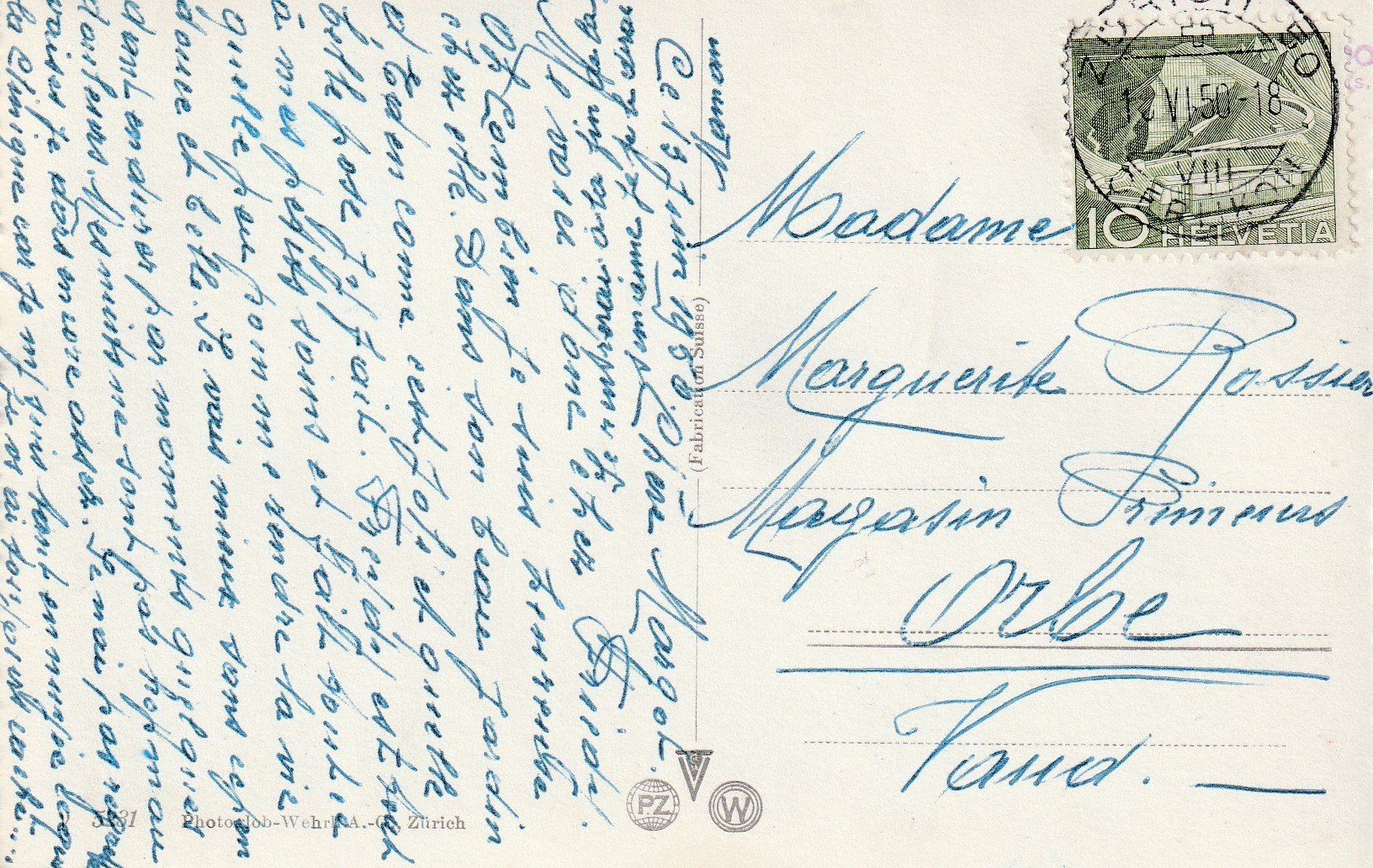 Cartes postales: AK Zürich - gel. Juni 1950 – D'occasion à Fribourg par schnalla92 1