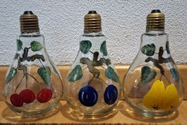 3x kultige 1980-er "Schnaps-Glühbirnen", Handbemalt 🍒🍐