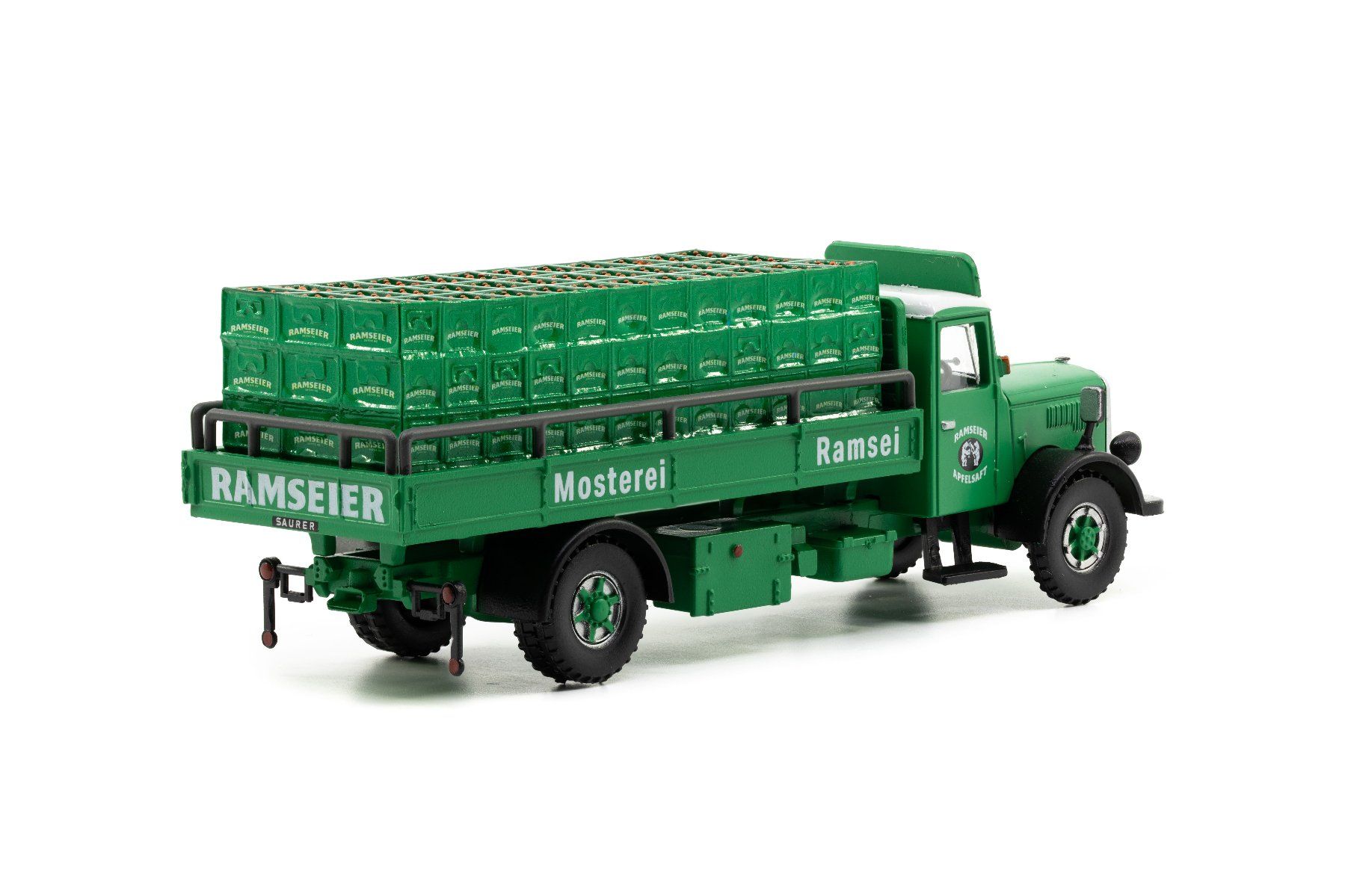 Saurer Modellini d'auto: ACE 2372 Saurer S4C Pritsche Ramseier  1:87 – Nuovo e nell'imballaggio originale da Derendingen venduto da Benfis 2
