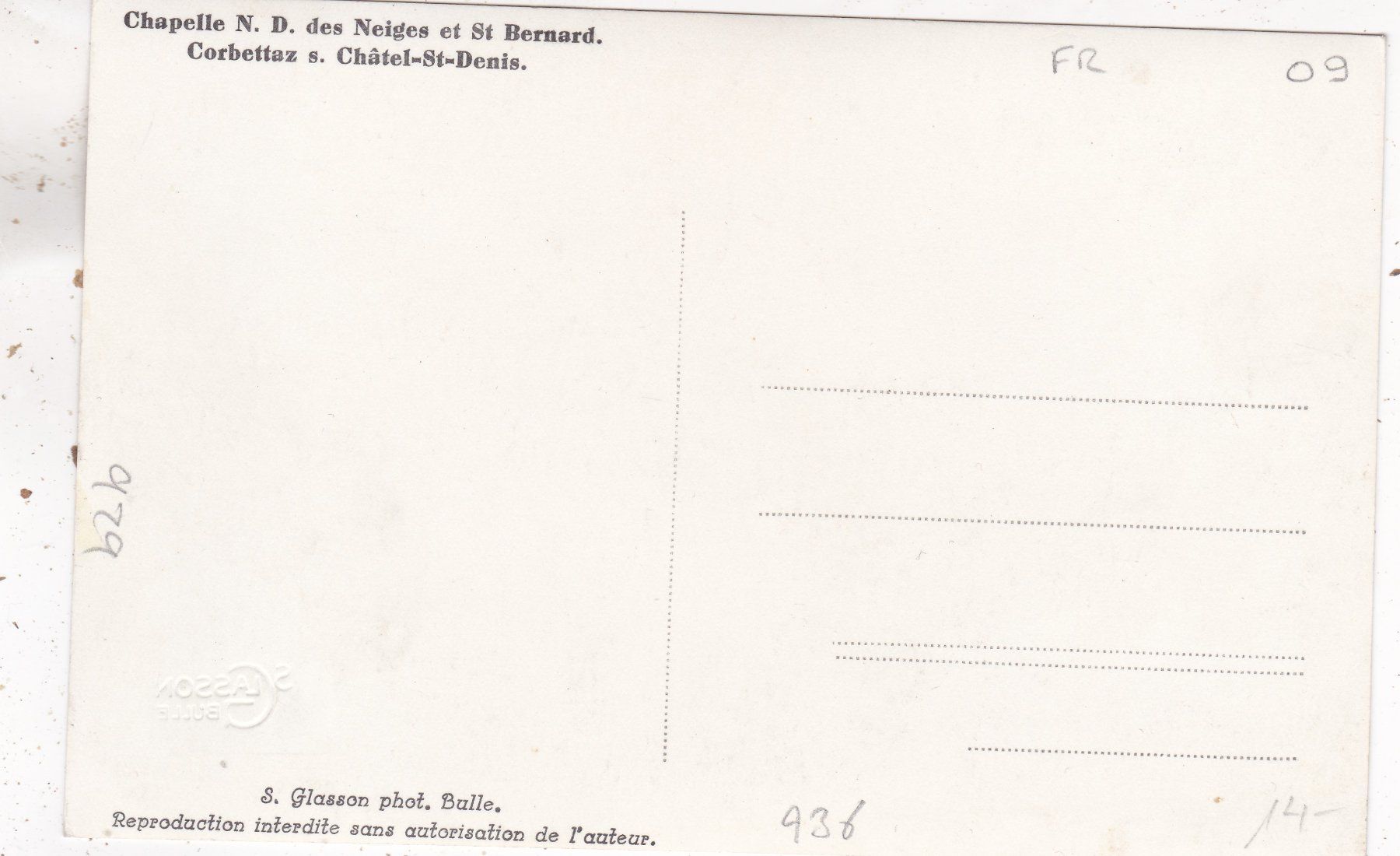 Cartoline postali: Chapelle N. D.  des Neiges Corbettaz s Châtel-St.Denis – Usato da Herisau venduto da Lisegrat2008 1