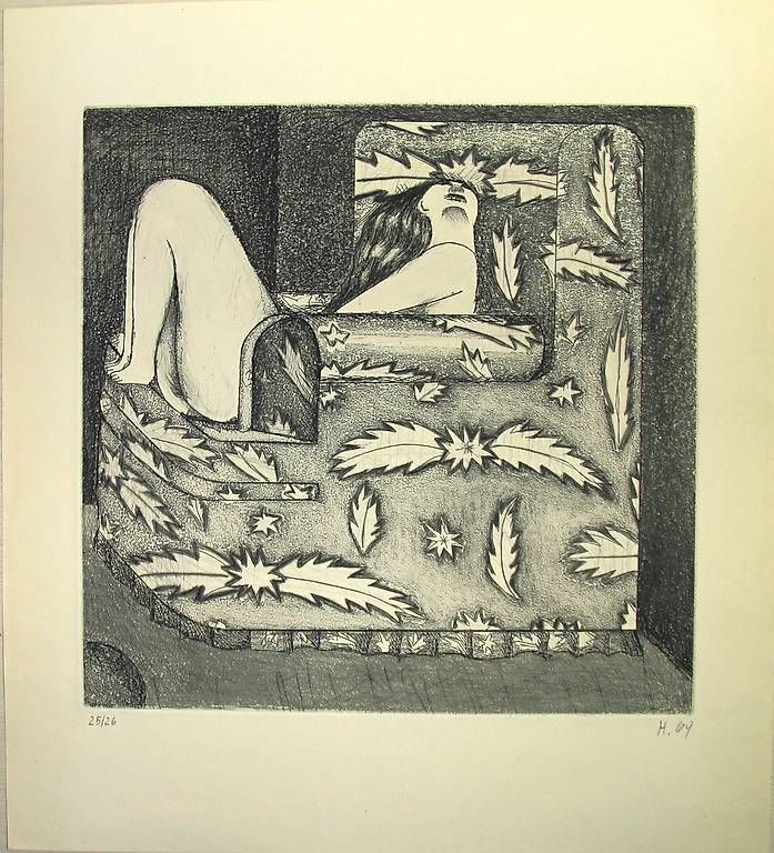 Tableaux: Radierung Im Fauteuil  v.Wolfgang Herzig edit.1969 – D'occasion à Olten par retreat10