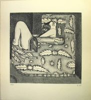 Radierung Im Fauteuil  v.Wolfgang Herzig edit.1969
