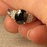 Silberring mit schwarzem Spinel und weissen Topase, Gr. 54