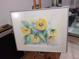 Aquarell "Sonnenblumen" – Signiert E. Wyrsch (Innerschweiz)