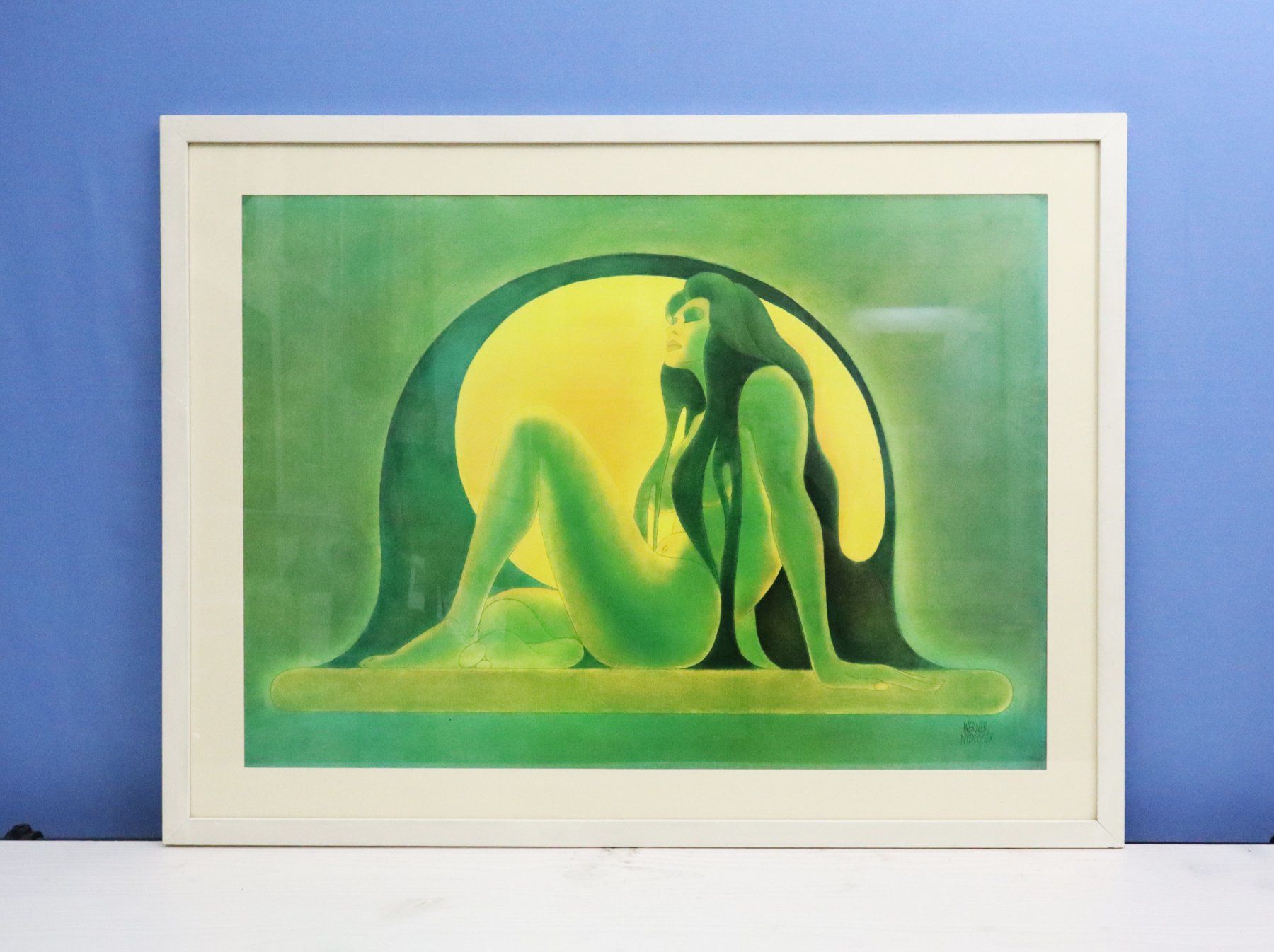 Grafiken & Lithographien: Werner Nydegger (1945), grosse Offsetgrafik,  sitzender Akt – Gebraucht aus Zug von Kunst-Fundgrube 3