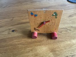 Antike Zeit Lernuhr Holzuhr Kinder Motiv Frosch Schmetterlin