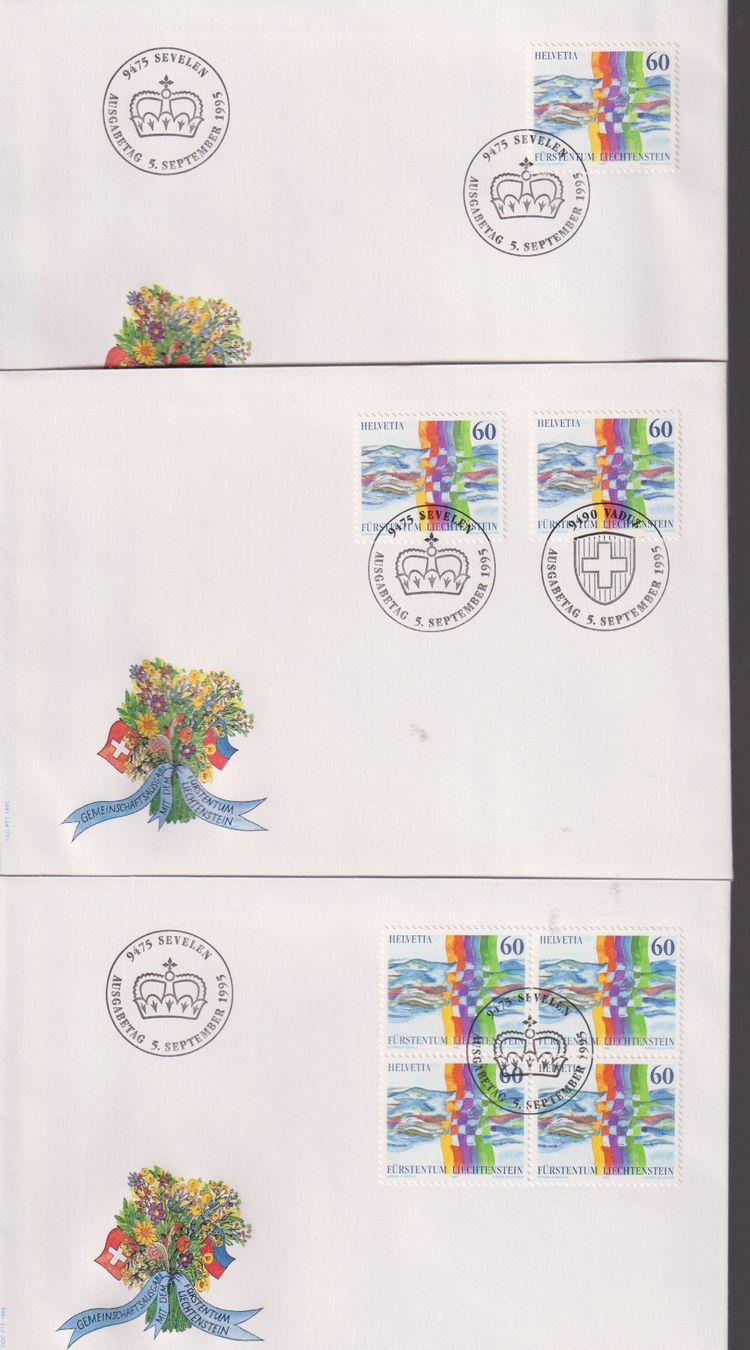 Tous les timbres: 3 versch. FDC. Gemeinschaftausg. CH/Li, Einzelm. & Blocks. – Neuf (Voir description) à Koblenz par Boerse6