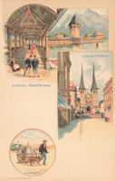 Luzern LU Kapellbrücke Hofkirche und Milchmann Litho