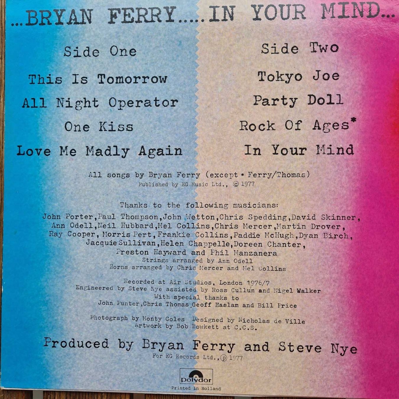 Schallplatten: LP - Bryan Ferry - In Your Mind – Gebraucht aus Basel von Solarbebop 1
