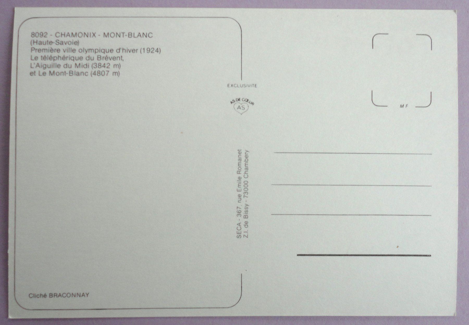 Cartoline postali: Chamonix - Mont-Blanc, Téléphérique du Brévent – Usato da Fétigny venduto da Billy2miny 1