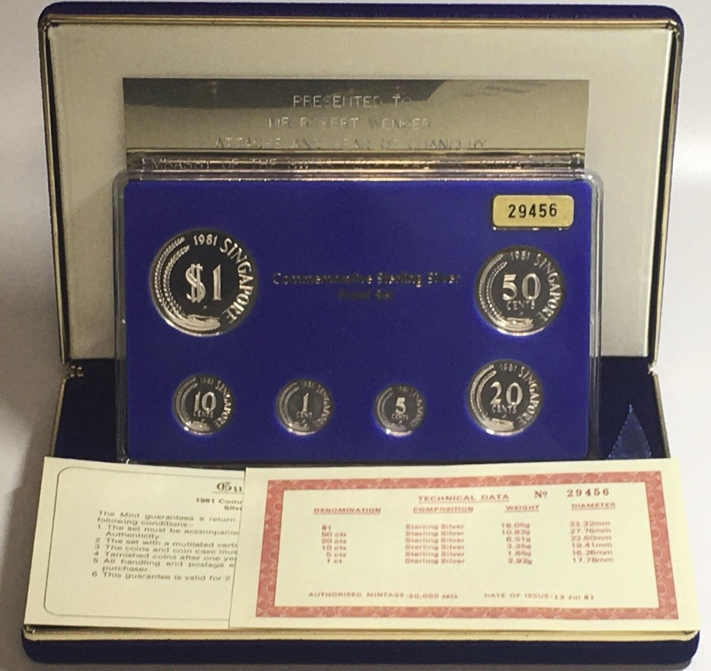 Tutti le monete: SINGAPUR KMS 1981 PP Ag GESCHENK AN DIE SCHWEIZER BOTSCHAFT – Usato da Riehen venduto da sesambestcoins2004 1