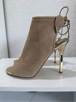 Jimmy Choo Froze High Heels Sandalen Beige Velours Gold 36,5