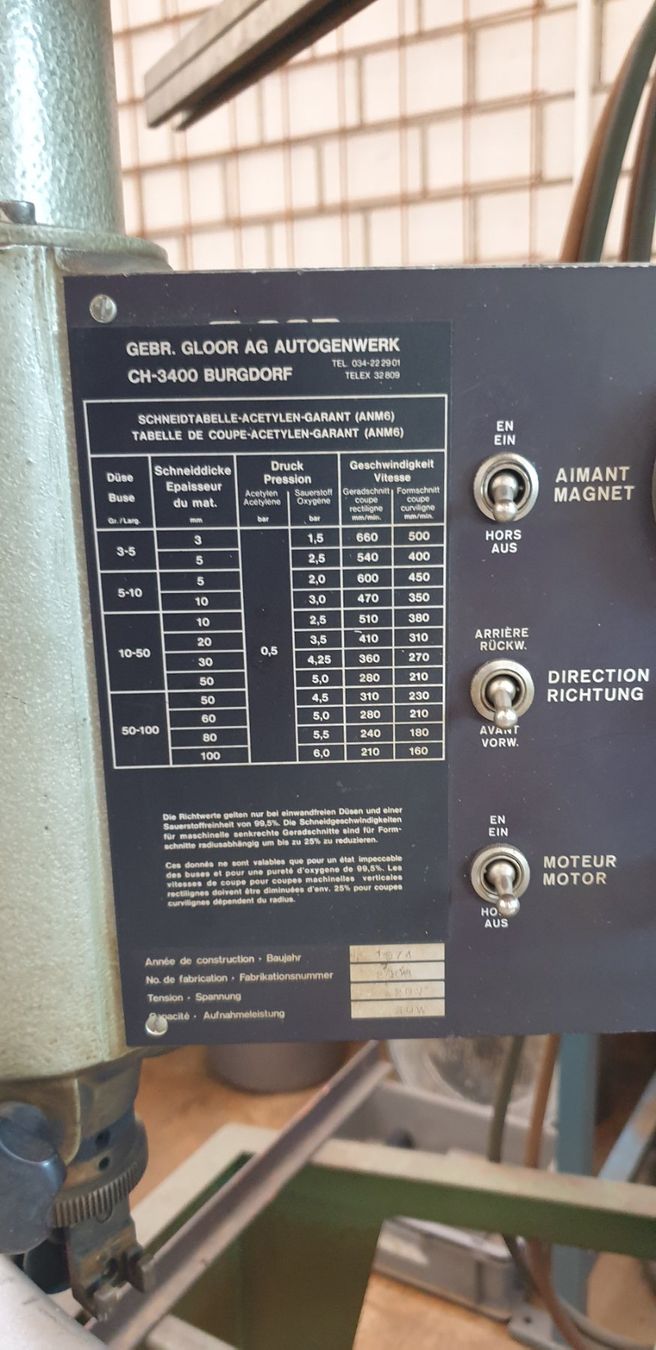 Gloor Tutte le macchine: Brennschneidemaschine – Usato da Müllheim Dorf venduto da Linus18 5