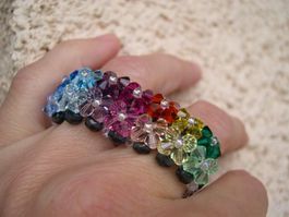 Bague double perles verre & Swarovski / DOPPELring 2 Fingern