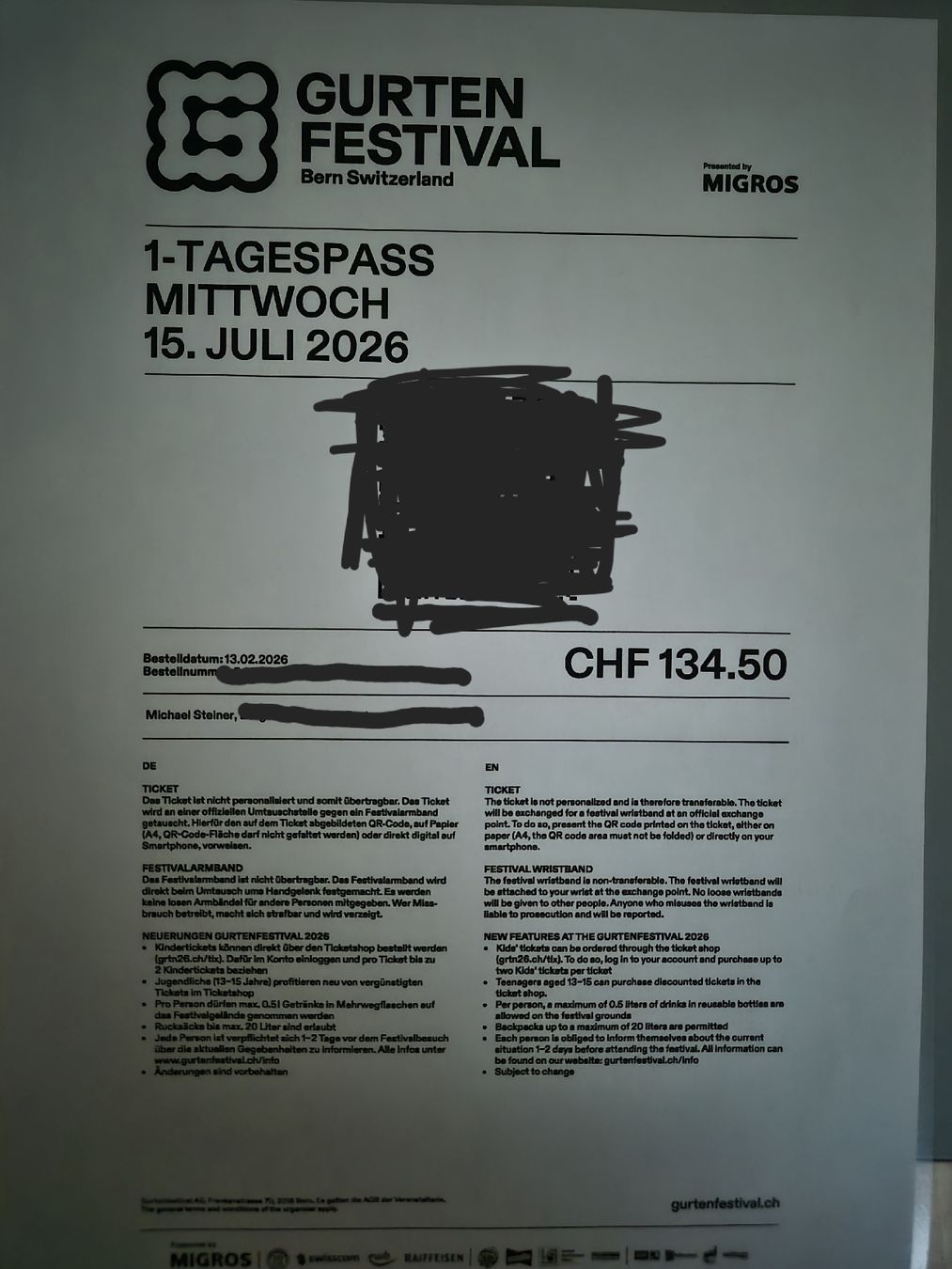 Biglietti: Gurten Tagespass Mittwoch – Nuovo e nell'imballaggio originale da Faulensee venduto da edart24