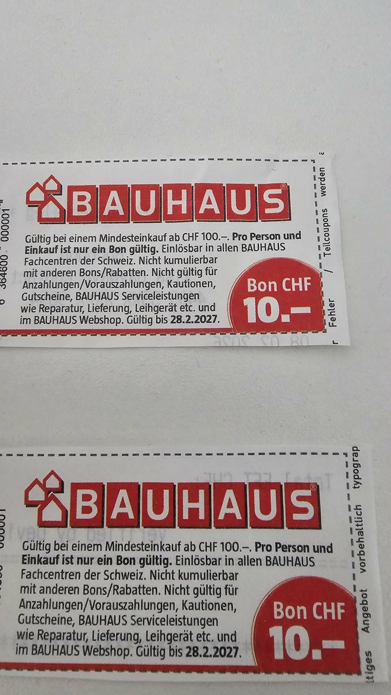 Buoni: 2x BON  BAUHAUS – Nuovo (secondo la descrizione) da Dietikon venduto da teamomaria