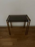 2er-Set Satztische / Beistelltische aus Rauchglas mit goldfa