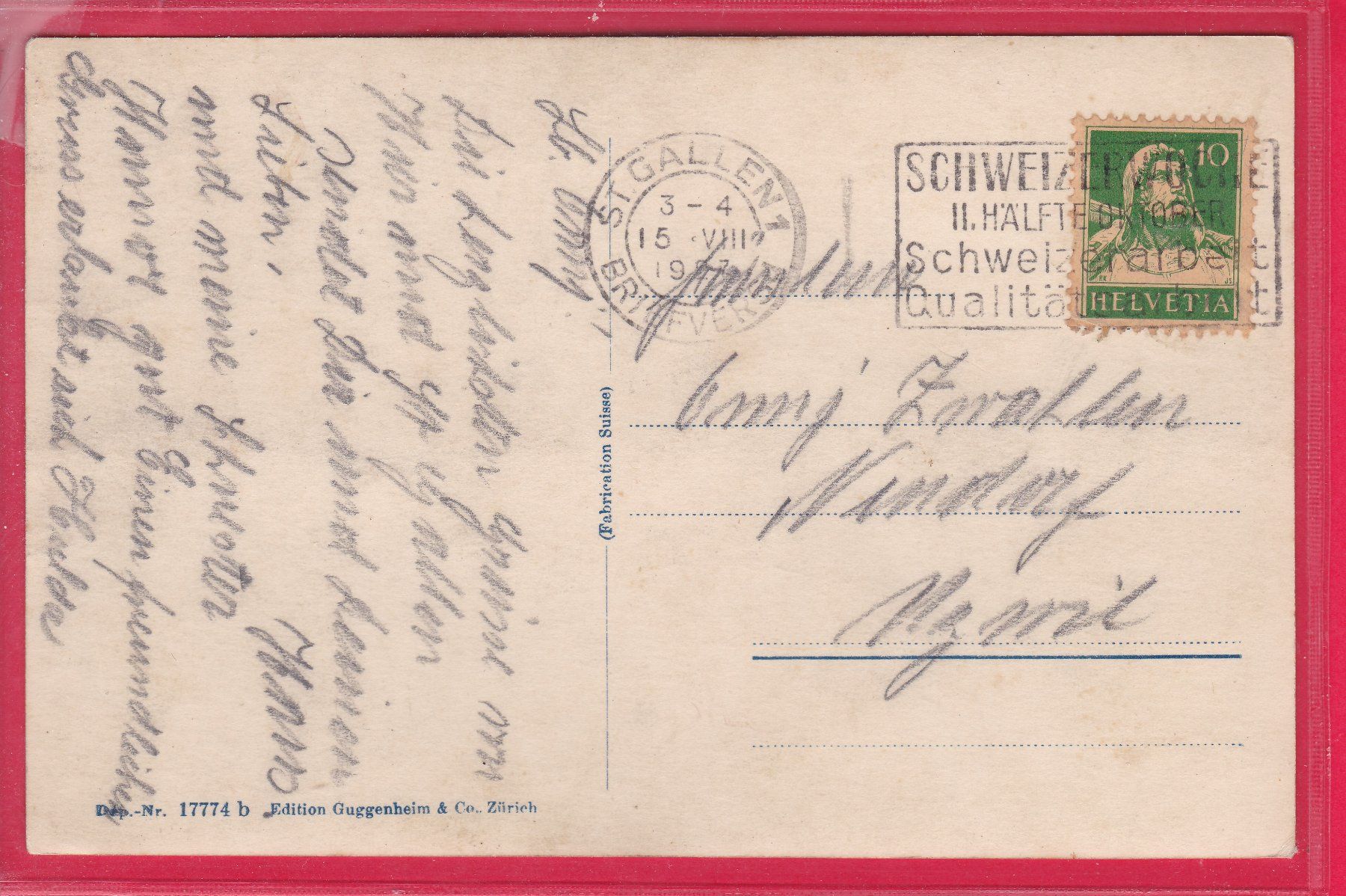 Cartoline postali: ST.PETERZELL, 15.8.1927 – Usato da Oberrieden venduto da Gebirgsstelze 1