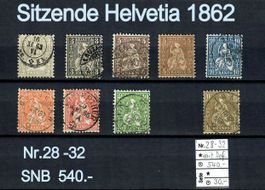 1862 Sitzende Helvetia-28-32 Marken+kleinen Fehlern SNB540.-