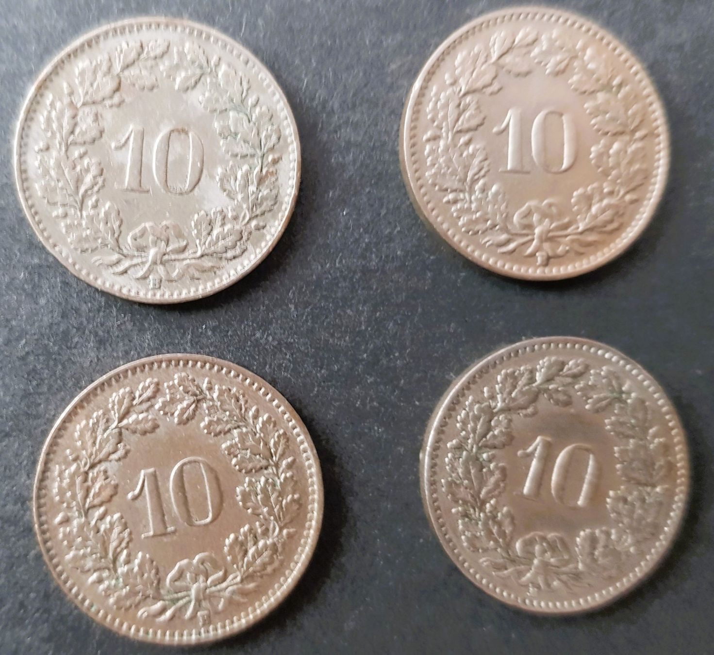 Alle Münzen: 10 Rappen 1919, 1921, 1931, 1944 – Gebraucht aus Winterthur von Saba1972 1