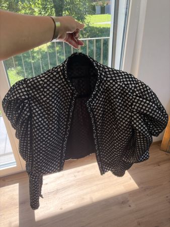 Damen Kurzjacke schwarz weiss Netzstruktur Grösse L 