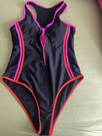 Badeanzug schwarz pink rot Reissverschluss Grösse XL
