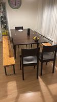 Ausziehbarer Esstisch in Braun + 4 Stühle