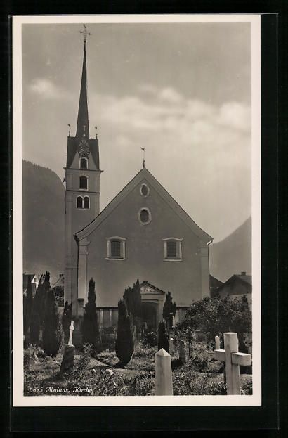Cartoline postali: AK Malans, Kirche mit Friedhof – Usato da Berlin venduto da bartko-reher