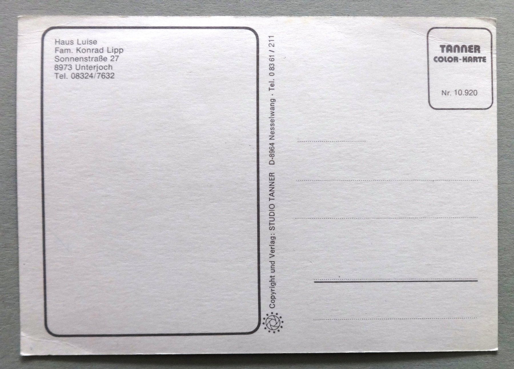 Cartes postales: Haus Luise, Unterjoch – D'occasion à Fétigny par Billy2miny 1