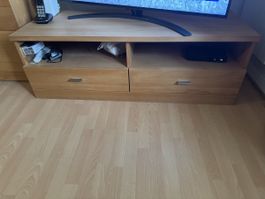 TV Möbel Holz 2 Schübe offene Fächer
