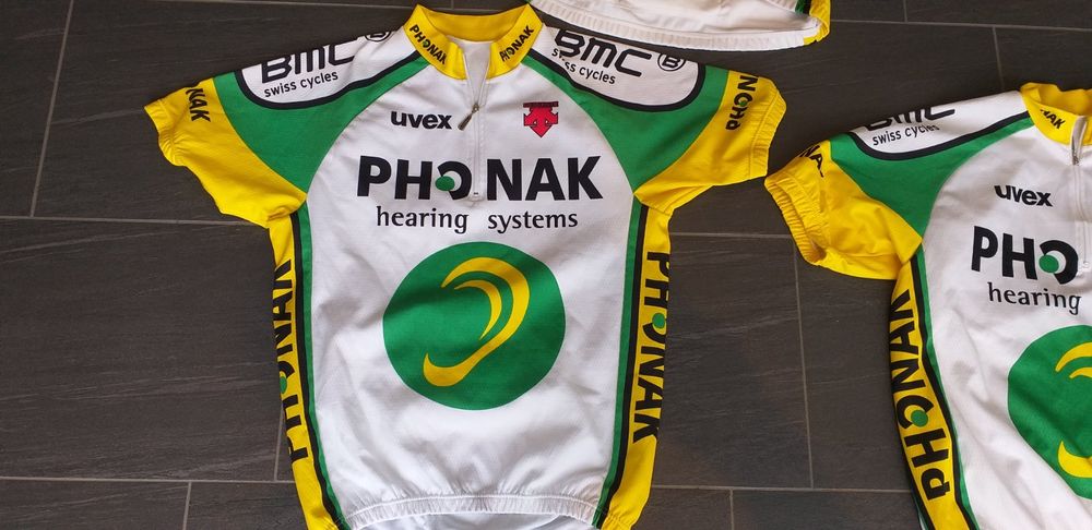 Maillot Cycliste Phonak BMC Team 2002, Blanc/vert/jaune, Taille L Homme