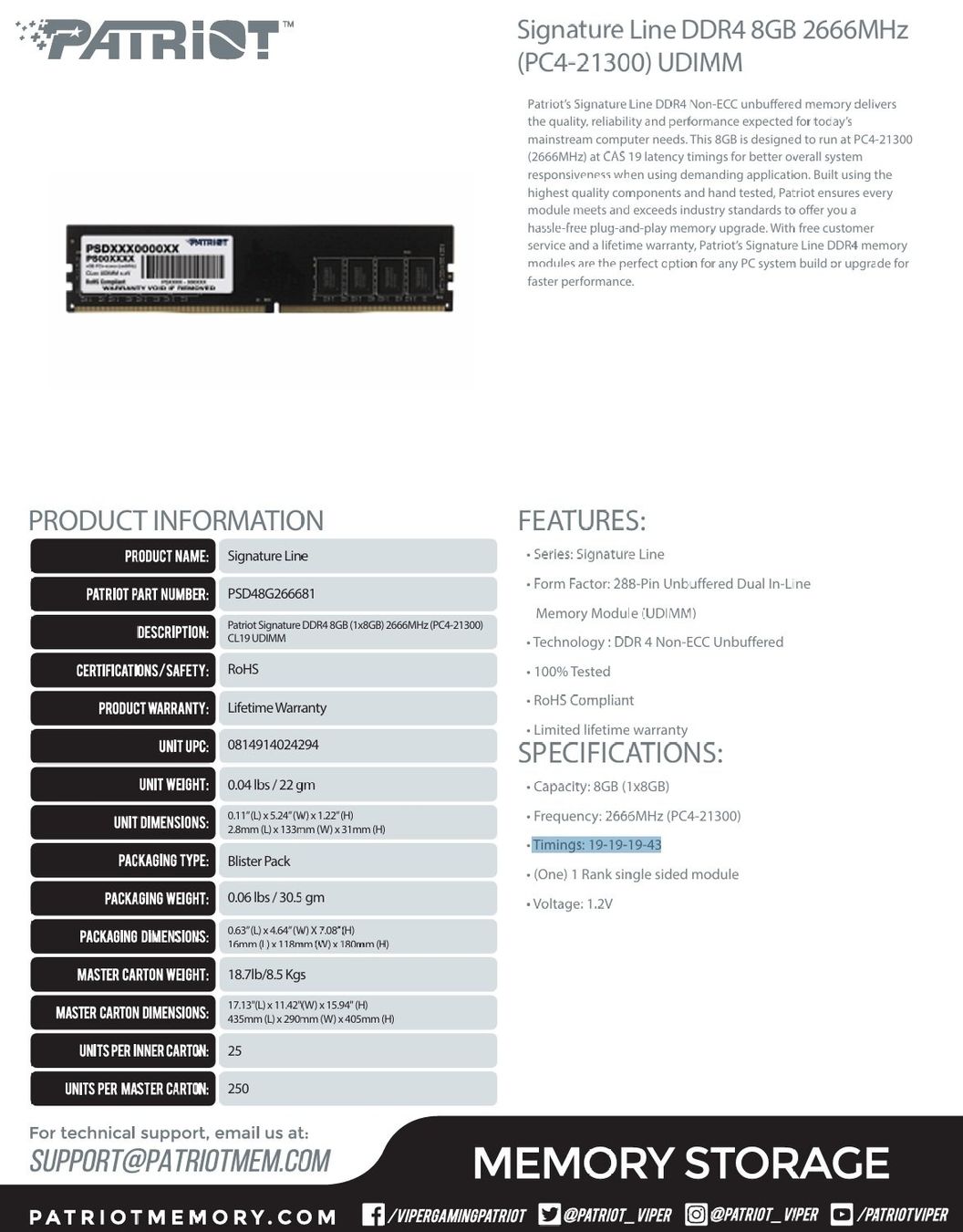 Memoria / RAM: Patriot DDR4-2666 8GB RAM – Nuovo e nell'imballaggio originale da Obergerlafingen venduto da S-T-S 3
