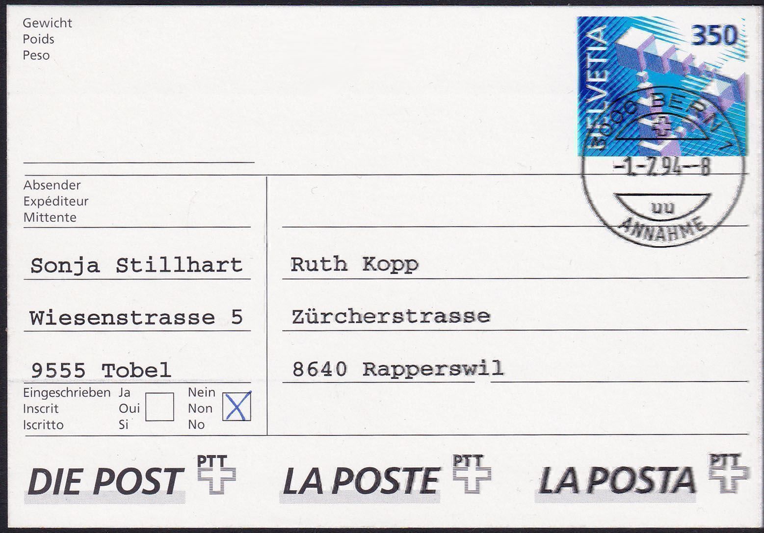 Tutti i francobolli: AK1 auf illustr. R-FDC + AK2 mit ET-Stmp – Usato da Wenslingen venduto da riger11 1