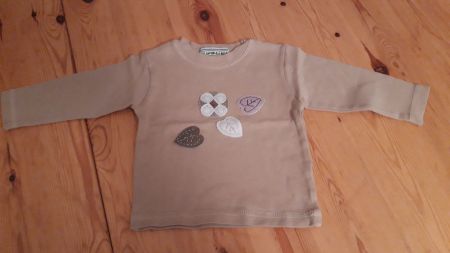 T-shirt bébé beige brodé fleurs et feuilles 12M