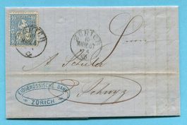 Faltbrief von Zürich nach Schwyz 1867 - Abs: Eidgen. Bank