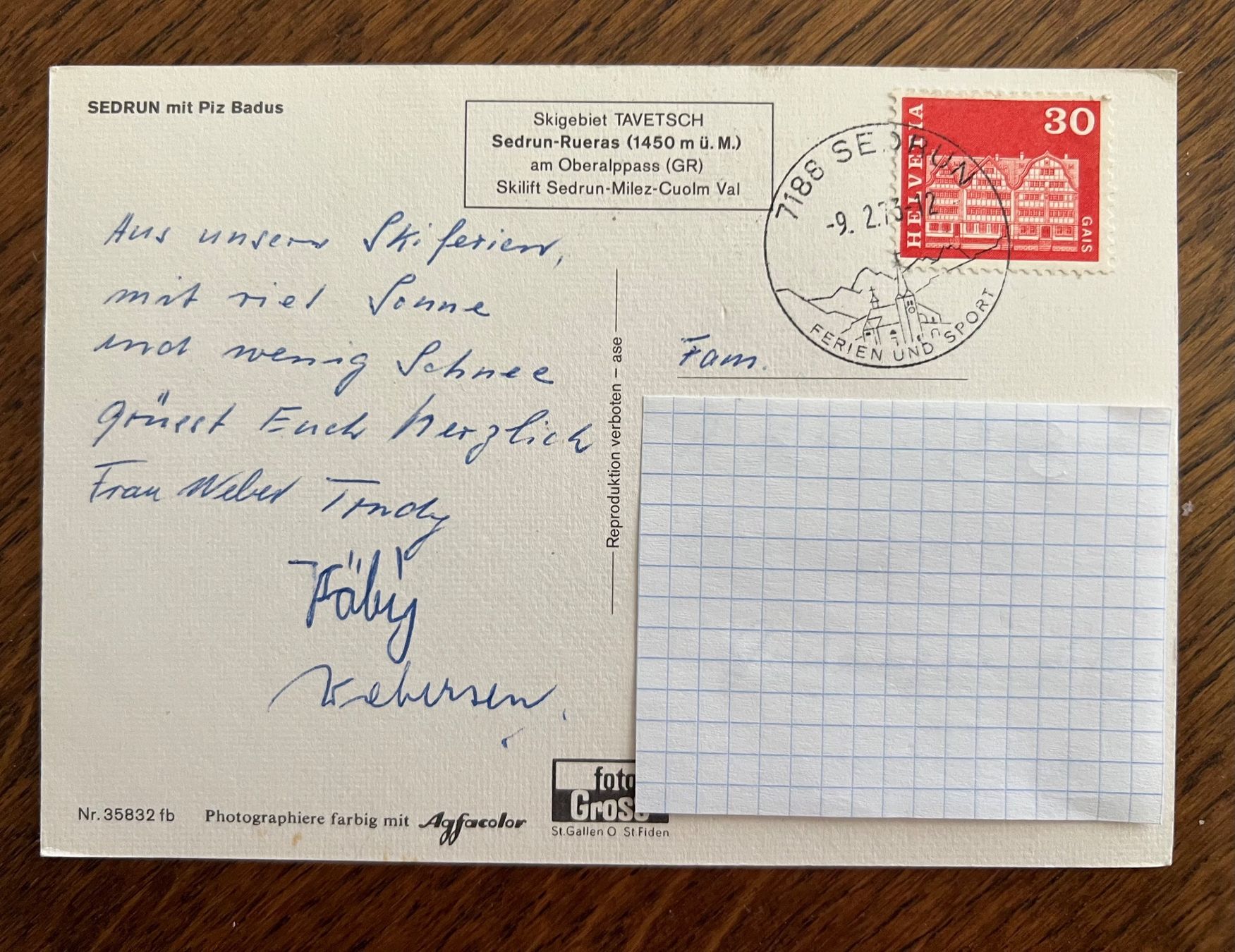 Ansichtskarten: Postkarte Sedrun mit Piz Badus – Gebraucht aus Grueningen von ant_qb8l 1