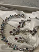 Parure bijoux argent avec pierres multicolores neuve