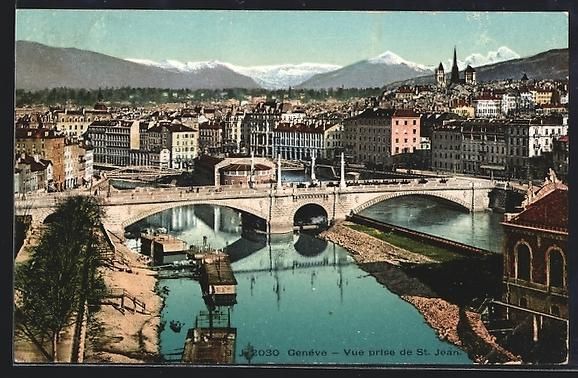 Cartoline postali: AK Genève, Vue prise de St. Jean, 1908 – Usato da Berlin venduto da bartko-reher